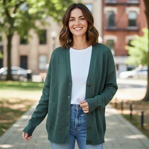 Veronica Beard 100% Cashmere Green Cardigan Sweater Small